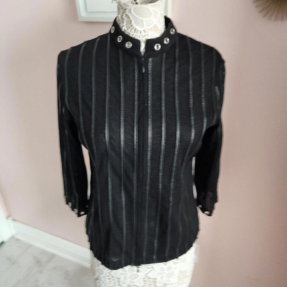 EUC unique patchington black mesh leather light jacket blazer grommits M